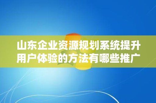 山东企业资源规划系统提升用户体验的方法有哪些推广方式有哪些