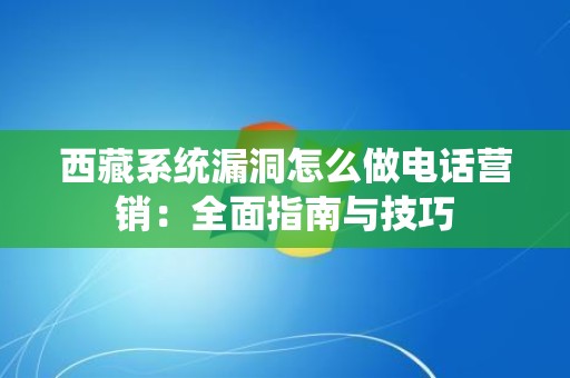 西藏系统漏洞怎么做电话营销：全面指南与技巧