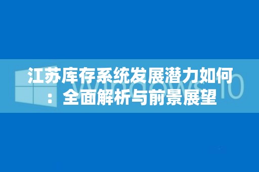 江苏库存系统发展潜力如何：全面解析与前景展望