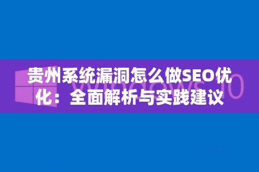 贵州系统漏洞怎么做SEO优化：全面解析与实践建议