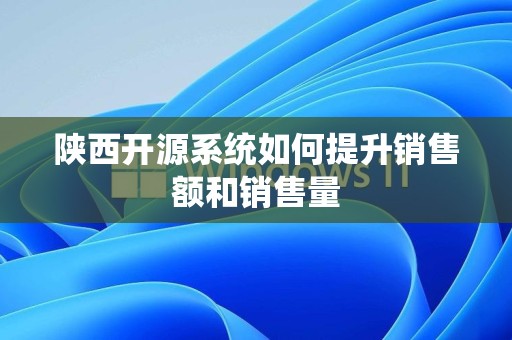 陕西开源系统如何提升销售额和销售量