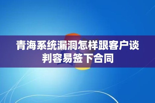 青海系统漏洞怎样跟客户谈判容易签下合同