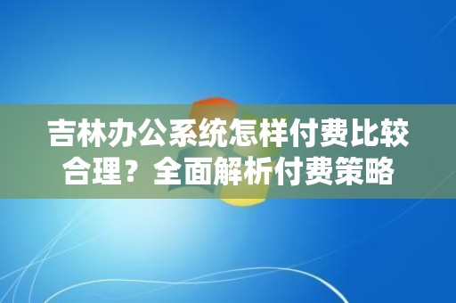 吉林办公系统怎样付费比较合理？全面解析付费策略