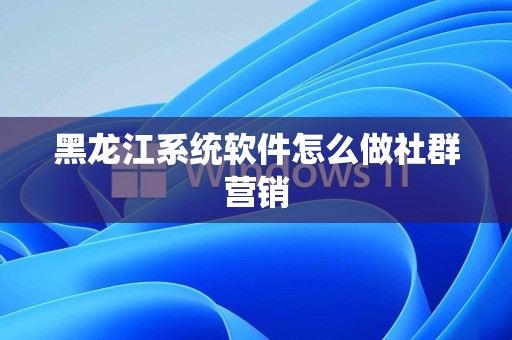 黑龙江系统软件怎么做社群营销