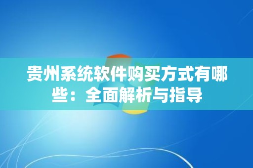贵州系统软件购买方式有哪些：全面解析与指导