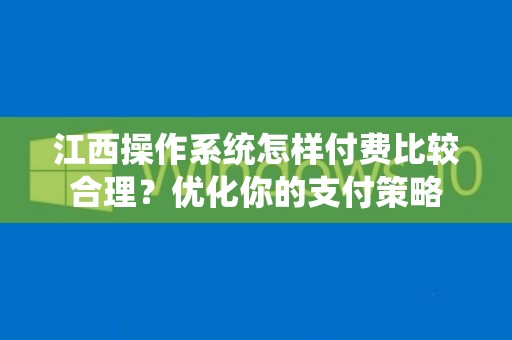江西操作系统怎样付费比较合理？优化你的支付策略