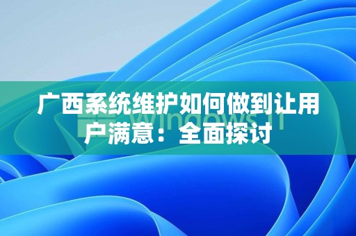 广西系统维护如何做到让用户满意：全面探讨
