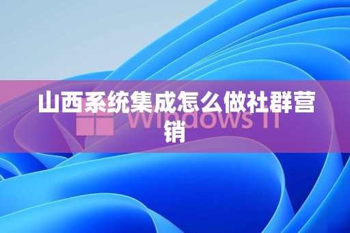 山西系统集成怎么做社群营销