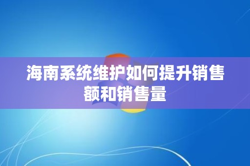 海南系统维护如何提升销售额和销售量