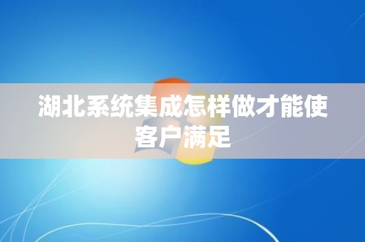 湖北系统集成怎样做才能使客户满足