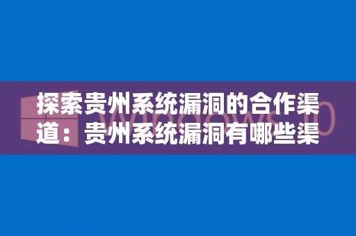 探索贵州系统漏洞的合作渠道：贵州系统漏洞有哪些渠道可以进行合作？