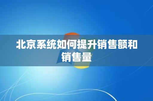 北京系统如何提升销售额和销售量